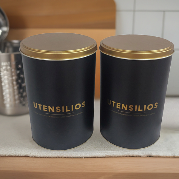 Conjunto duas latas decorativas para utensilios