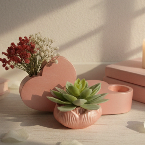 Conjunto Love 3 Peças em Gesso Rosa