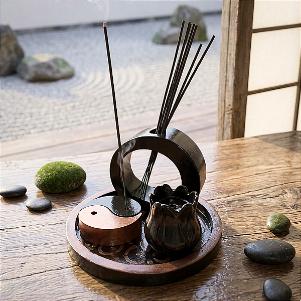 Incensário Yin Yang em Gesso para Ambiente