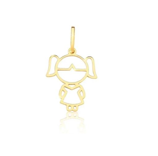 Pingente Menina Filha Ouro 18k Menininha Grande 20mm 0.5gr
