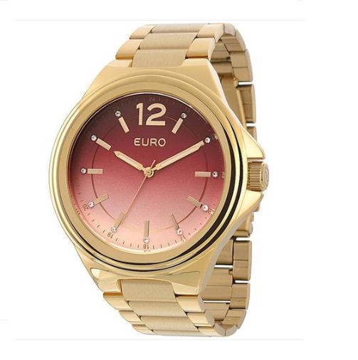 Relógio Feminino Rosa Degradê com Strass Euro EU2035XYG/4R