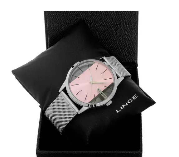 Relogio Lince Transparente Feminino Prata Rosa Slim Barato Lrm624l