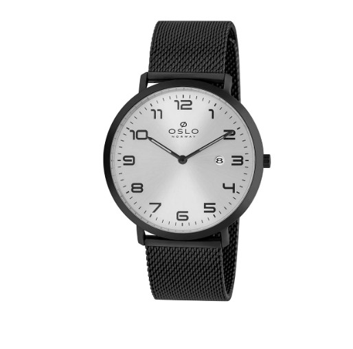 Relógio Masculino Oslo Calendário Preto Pulseira Slim Vidro Safira