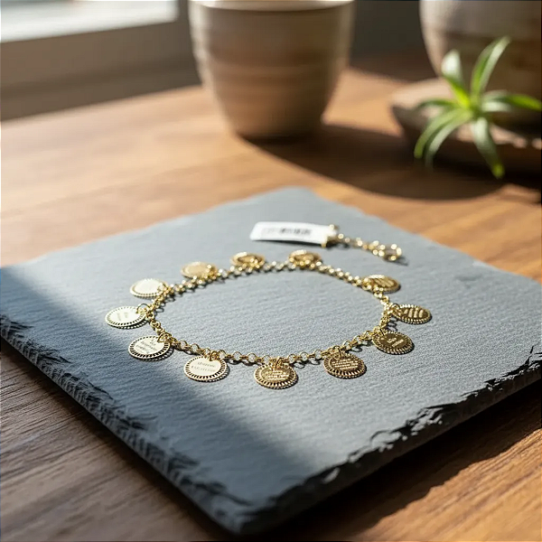 Pulseira Elo Português Ouro 18k Placas 10 Mandamentos Proteção Divina