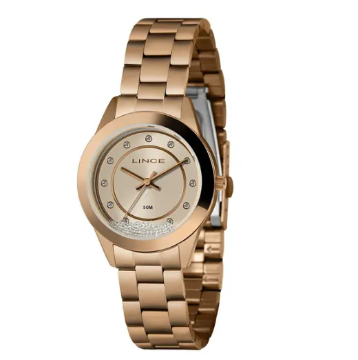 Relógio Feminino Lince Rosé Strass Pedinhas Se Movimentam