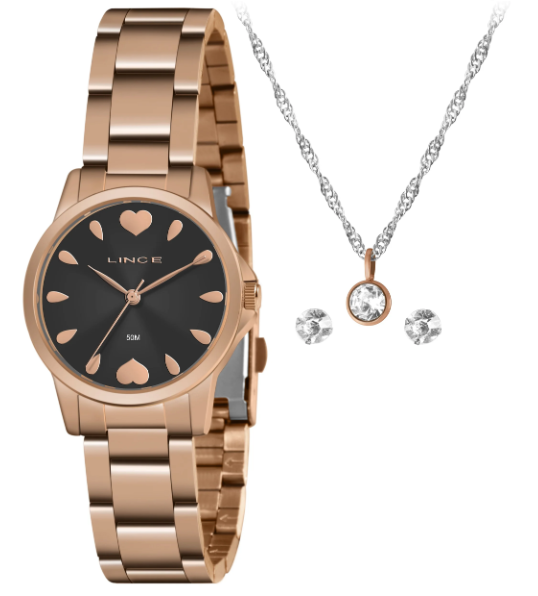 Relógio Feminino Lince Kit Colar Brinco Semi Jóia Borboleta