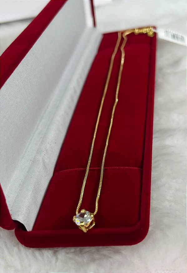 Gargantilha Ponto De Luz Zircônia 6mm Folheado A Ouro 18k