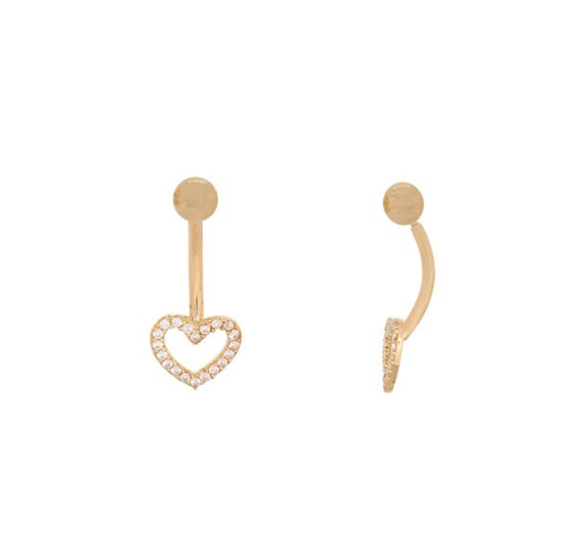 Piercing Ouro 18k Umbigo Coraçao Vazado Cravejado Pedras
