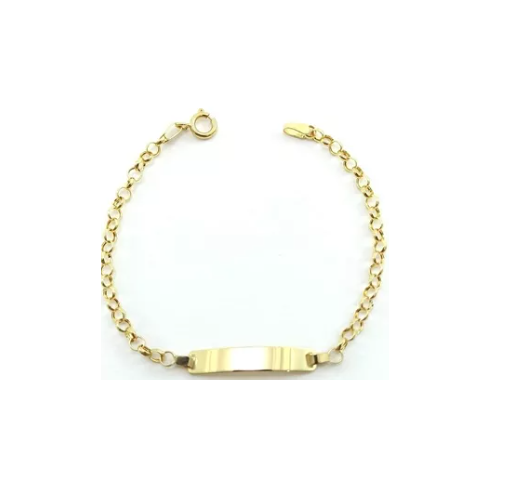 Pulseira Chapinha Infantil Bebê Ouro 18k 14cm Gravação + Nf