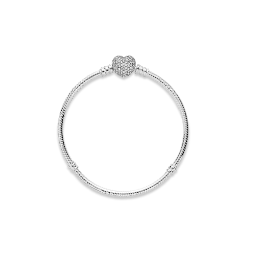 Pulseira Pandora 18cm Fecho Coração Cravejado Prata 925