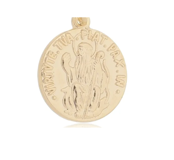 Pingente Medalha São Bento Sentado Ouro 18k Unissex 0.7gr