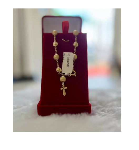 Pulseira Feminina Bolas Terço Ouro 18k 20cm Ajustavel Nota