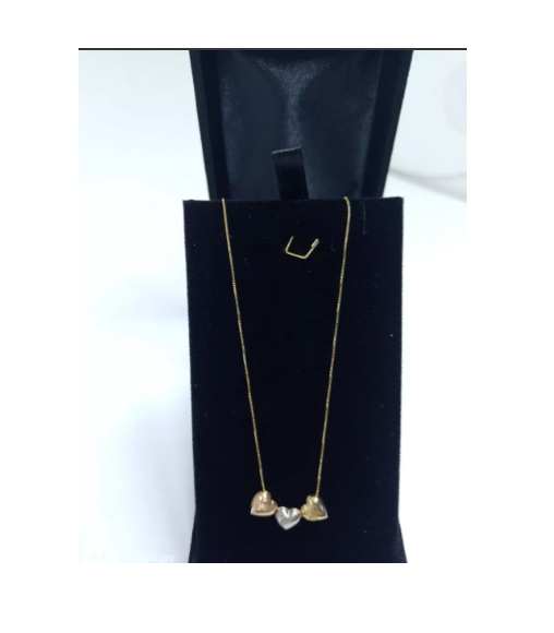 Colar Feminino Três Corações Ouro18k Branco Amarelo Vermelho