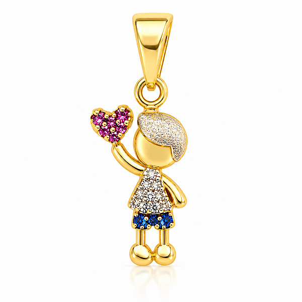 Pingente Menino Filho Cravejado Pedra Ouro Branco E Ouro 18k