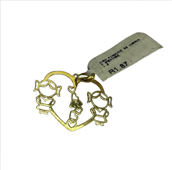 Pingente De Ouro 18k Coração 2 Meninas Filhas Grande