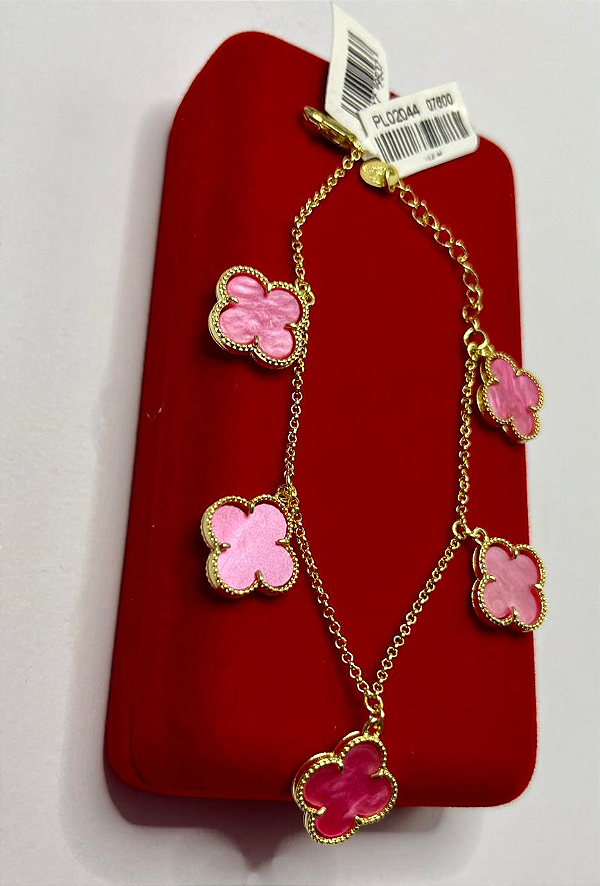 Pulseira Trevo Virginia Pedra Rosa Madriperola Da Sorte