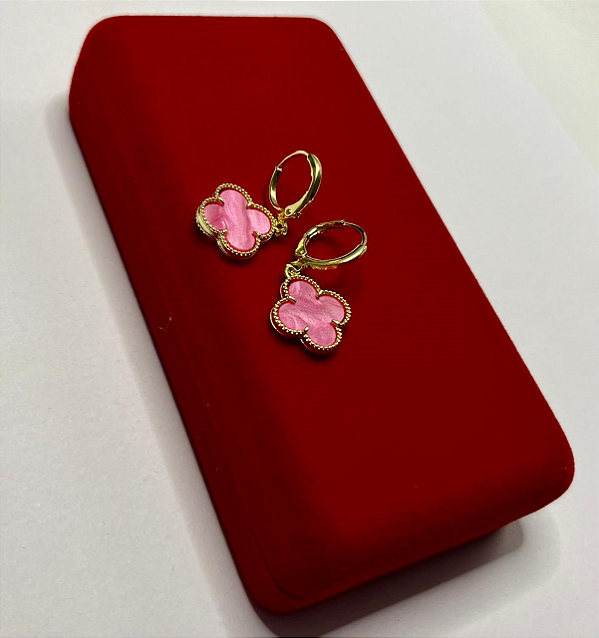 Brinco Trevo Virginia Pedra Rosa Madriperola Da Sorte