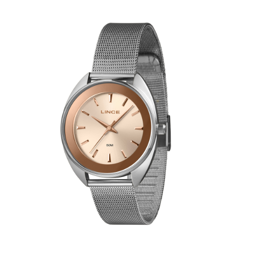 Relógio Lince Prateado Visor Rosegold Clássio Lrmj175l38