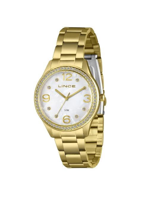 Relógio Feminino Lince Dourado Strass Madriperola Lrgj172l38