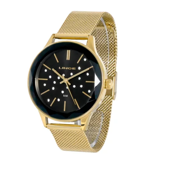 Relogio Lince Feminino Dourado Sofisticado Strass Lrg4782l40