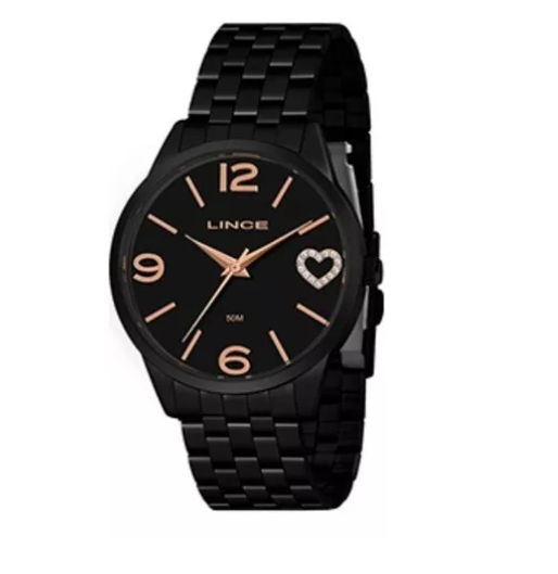 Relógio Lince Feminino Preto Aço Coração Strass Lrn4717l P2p
