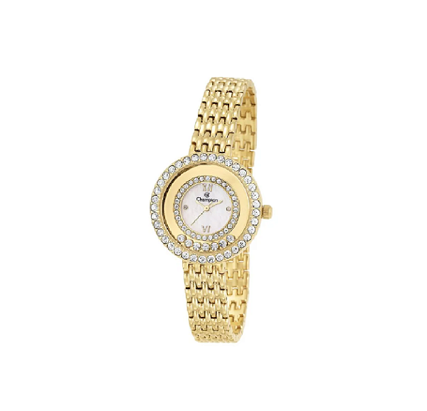 Relógio Feminino Champion Dourado Strass Pedras Cf25330h