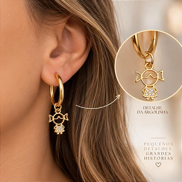 Pingente Filhos Pingente Menina Ouro 18k Amarelo E Branco
