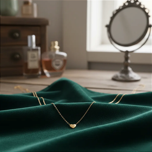 Colar Gargantilha Choker Pingente Coração Ouro 18k 45cm
