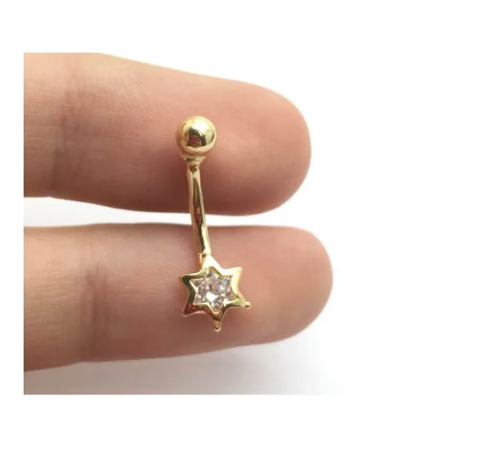Piercing De Umbigo Ouro 18k Pedra Estrela Garantia Eterna