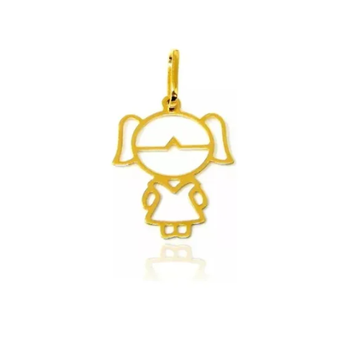 Pingente Menina Filha Ouro 18k Vazada Tamanho Médio 0.3gr