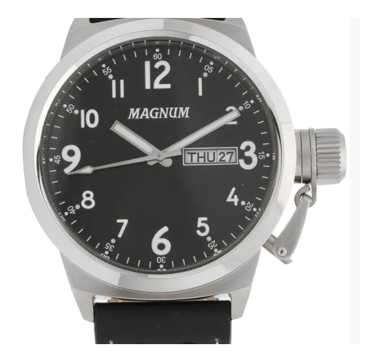 Relógio Magnum Masculino Ma32774t Aço Preto Pulseira Couro