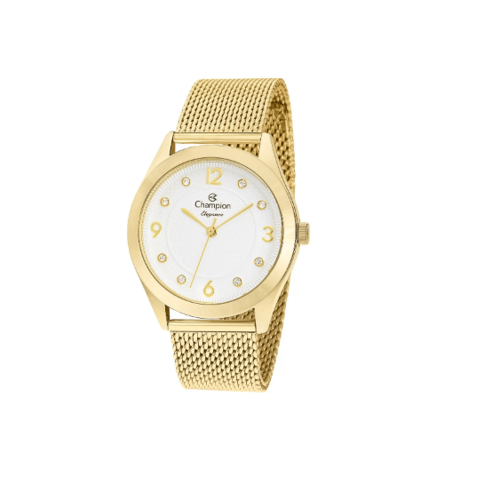 Relógio Feminino Champion Milanese Elegance Dourado Kit CN25430E