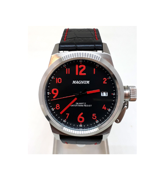 Relógio Masculino Magnum Vermelho e Preto Pulseira de Couro Ma33442v