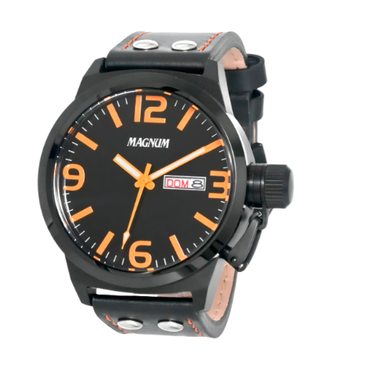 Relógio Masculino Magnum Grande Amarelo Black Couro Ma31524l