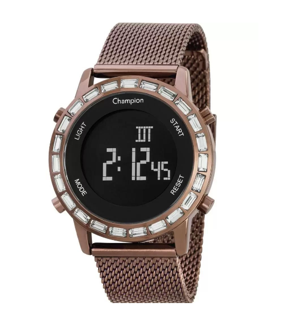 Relógio Champion Digital Chocolate Com Pedraria Luxo Ch48117r