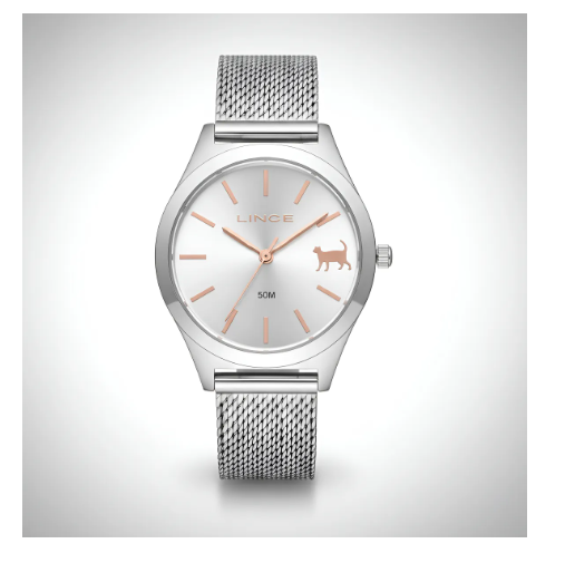 Relógio Lince Prata Feminino Gatinho com Semijóia Lrmh277l34