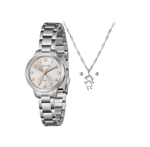 Relógio Lince Feminino Prata kit Filha Semijóia LRM4848L30