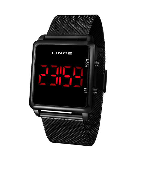 Relogio Lince Digital Preto Led Unisex Elegante Mdn4596l