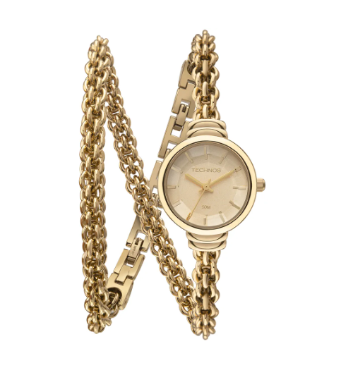 Relógio Technos Feminino Joia Pulseira Duas Voltas Champagne 2035ndo/1x