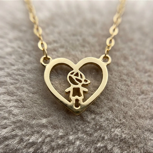 Colar Gargantilha Ouro 18k Filho Pingente Menino Coração 42cm