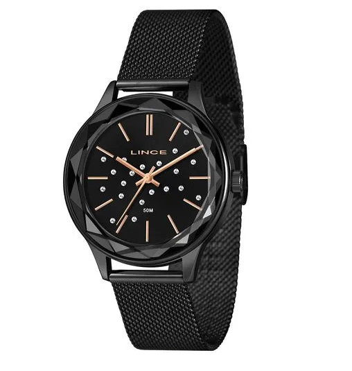 Relógio Lince Feminino Preto Pedras Strass Quartz Lrn4782l40