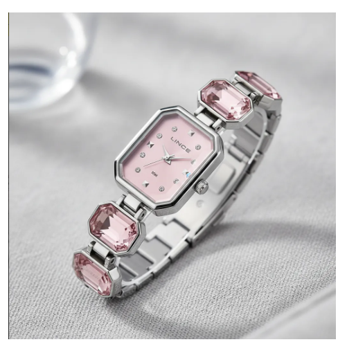 Relógio Lince Feminino Prata Cristais Rosa Pedras Lqm4872l23
