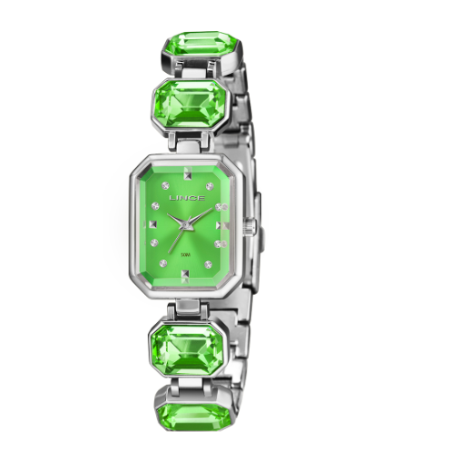 Relógio Lince Feminino Grace Prata Cristais Verde LQM4873L23