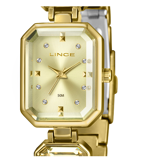 Relogio Lince Dourado Grace Pedraria Champanhe Lqg4872l23