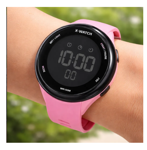 Relógio Digital X-watch Rosa e Preto Adolecente Menina a Prova D'Agua Xfppd060w
