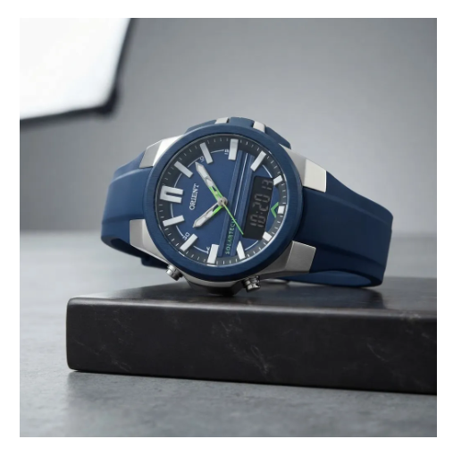 Relógio Orient Solar Tech Anadigi Azul Masculino Azul Homem de Poder
