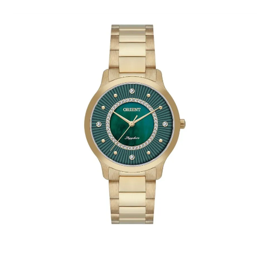 Relógio de Pulso Orient Vidro Safira Verde Dourado Fgss0241