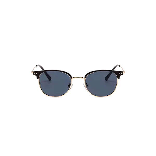 Óculos Quadrado Ovalado - Acetato Preto e Haste Dourada