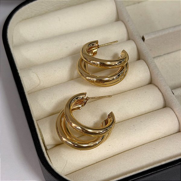 Brinco Argola Tripla - Banho de Ouro