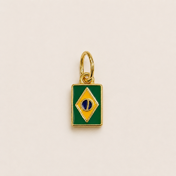 Pingente Bandeira Brasil - Banho de Ouro